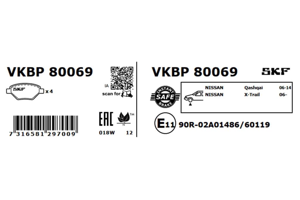 Jogo de 4 pastilhas de travão SKF ref. VKBP 80069